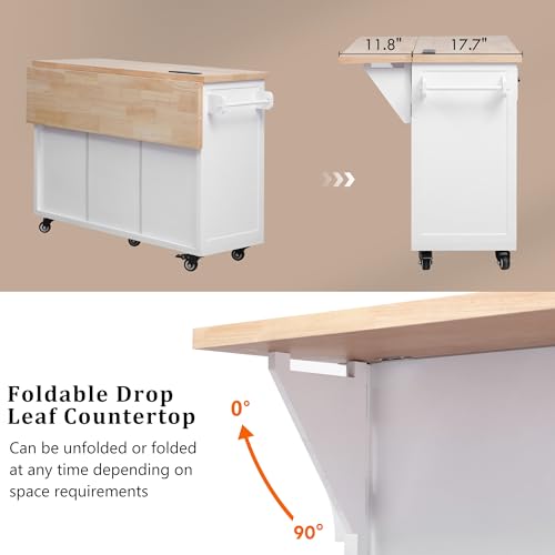 56.5" Rolling Kitchen Island with Drop Leaf, Power Outlet, 4 Doors, 5 Drawers, Black I233