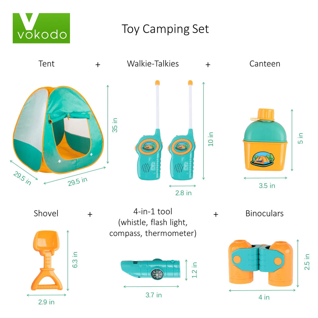 Kids Camping Tent Playset with 2 Walkie Talkies and Outdoor Toy Gear O178