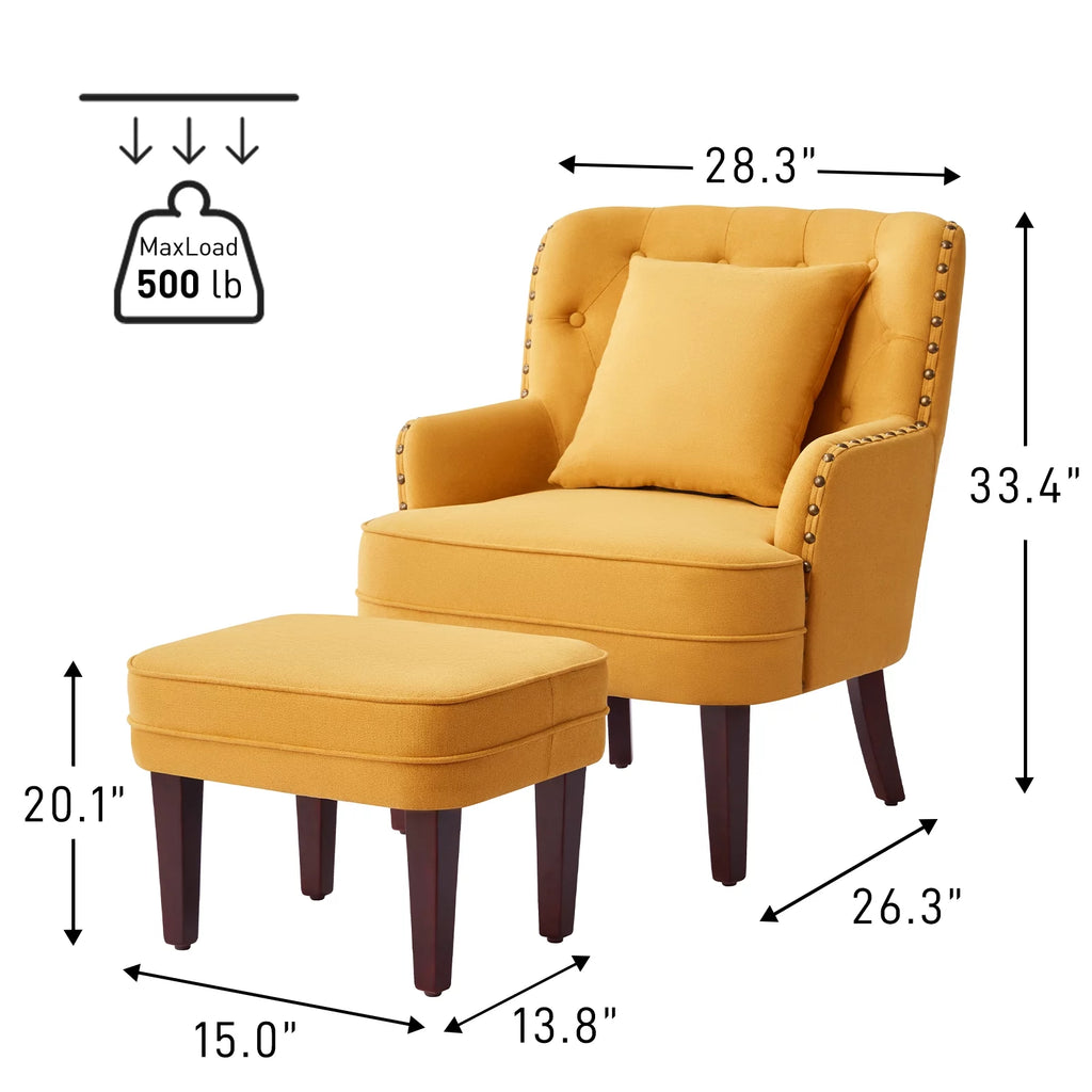 Yellow Upholstered Accent Chair with Ottoman Q2343