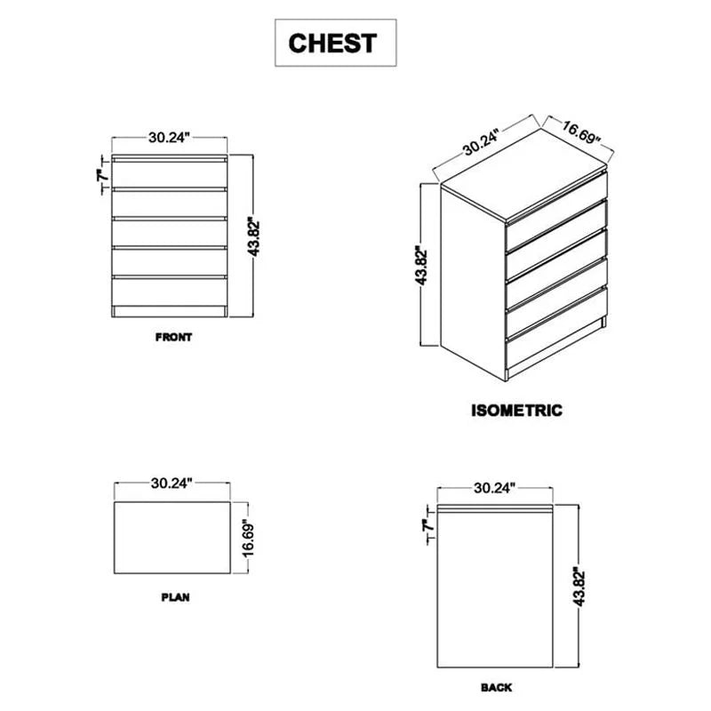 4 Piece Bedroom Set with Dresser, Chest and 2 Nightstands in Coffee B53755