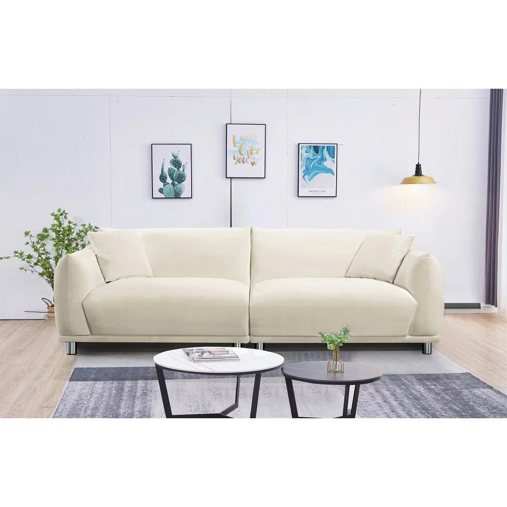 Cream White Velvet Sofa J7166