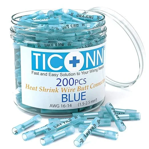 Blue 200PCS Insulated Waterproof Heat Shrink Butt Wire Connector Kit E1865