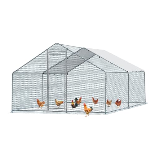 13×10 FT Metal Chicken Coop with Waterproof Cover X846077