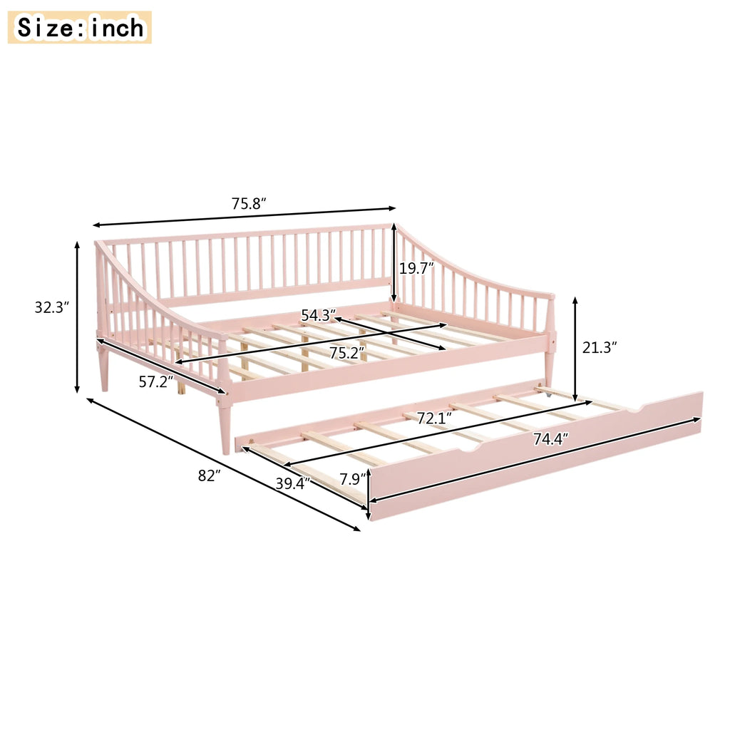 Pink Full Size Wood Daybed with Twin Trundle K97225