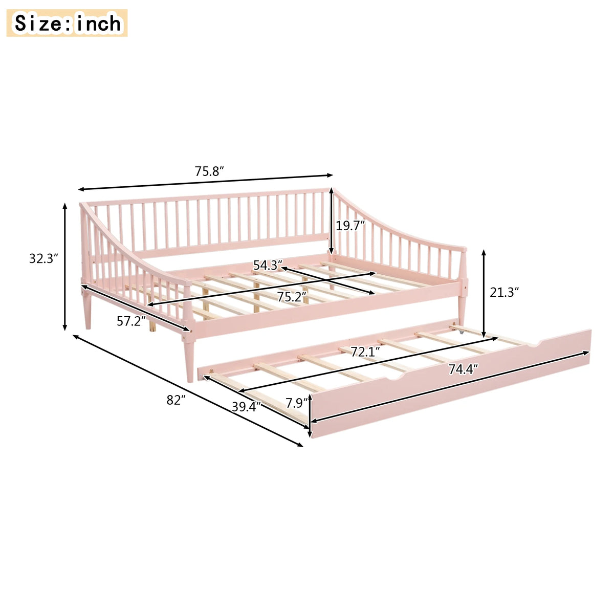 Pink Full Size Wood Daybed with Twin Trundle K97225