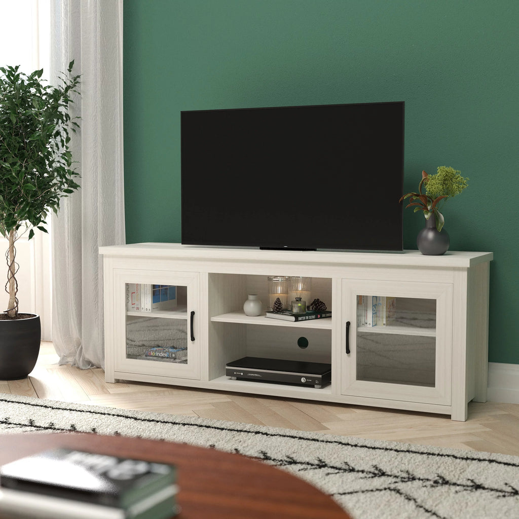 White Wash TV Stand with Glass Doors and Adjustable Shelves L393546