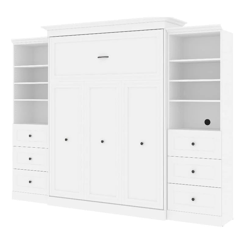 Queen Murphy Bed with 2 Organizers and Drawers in White U13082