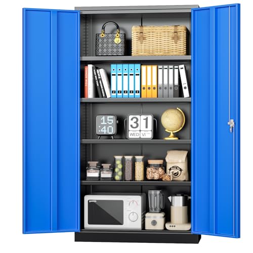 Metal Storage Cabinet with Wheels, 4 Shelves, Black X3255