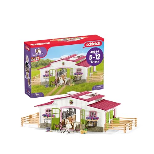 Horse Toy Playset with Rider, 2 Horses, Barn and Farm Figurine Accessories Y254