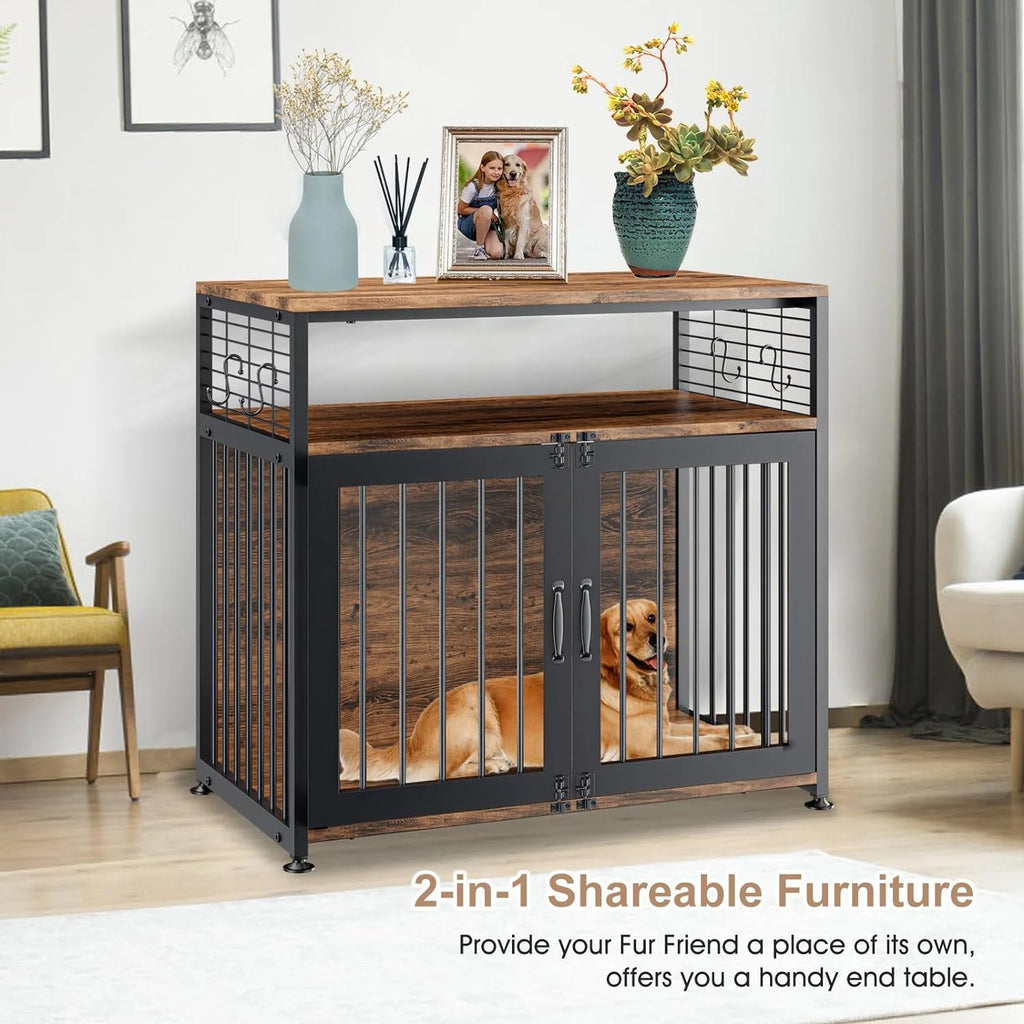 Wooden Dog Crate Furniture with Double Doors E8073