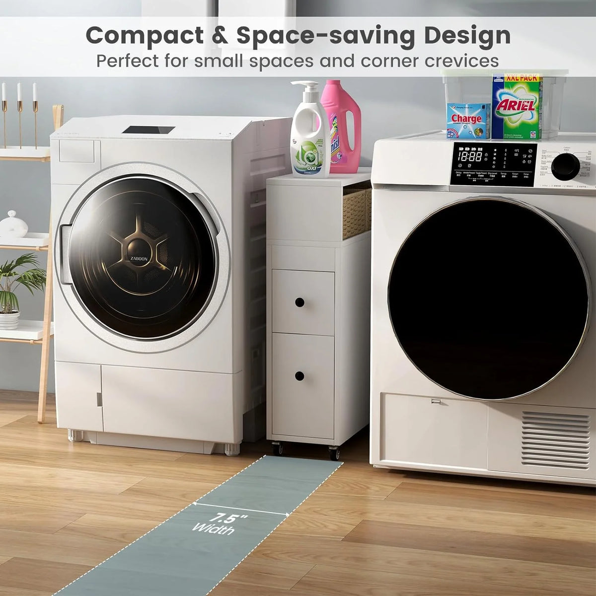 Slim Bathroom Storage Cabinet with 2 Slide Out Drawers N126