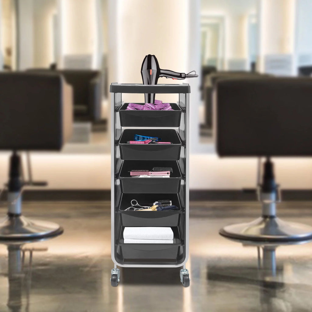 Black Salon Trolley Cart with Wheels 5 Drawers A7804