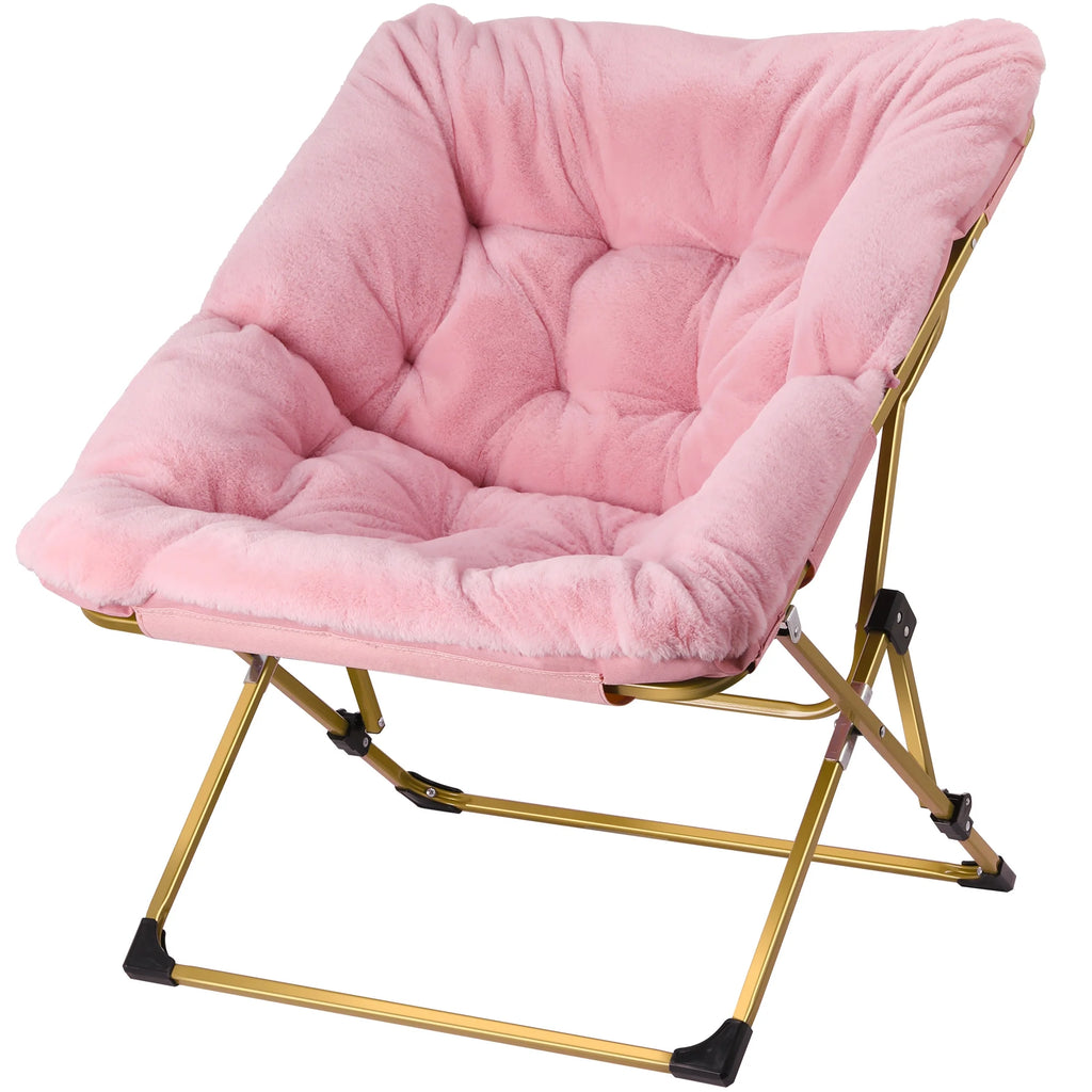 Pink Oversized Folding Faux Fur Saucer Chair U762147