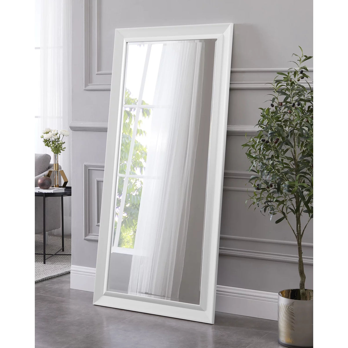 White Faux Wood Framed Full Length Mirror P7460