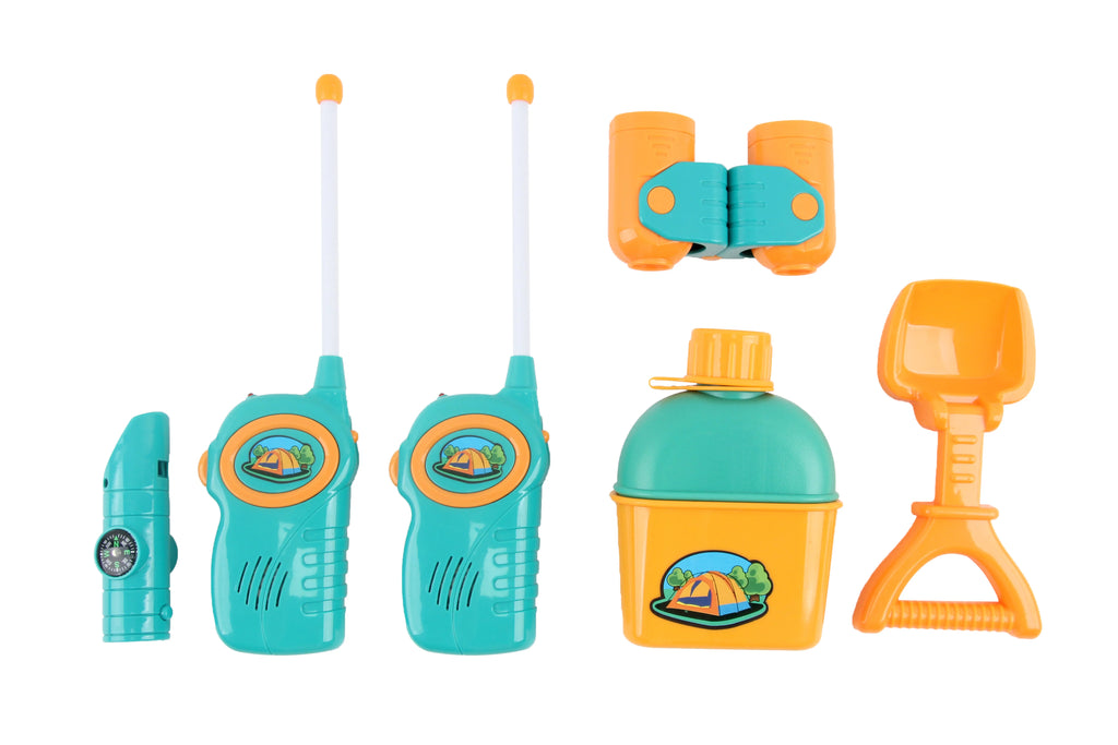 Kids Camping Tent Playset with 2 Walkie Talkies and Outdoor Toy Gear O178