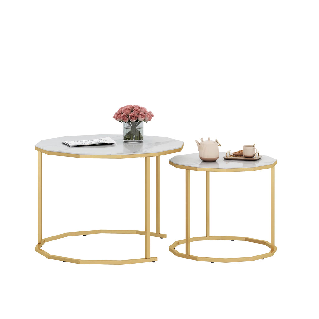White Marble Coffee Table 12 gon Shape L539960