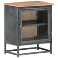 Gray Acacia Wood Bedside Cabinet with Glass Door P131