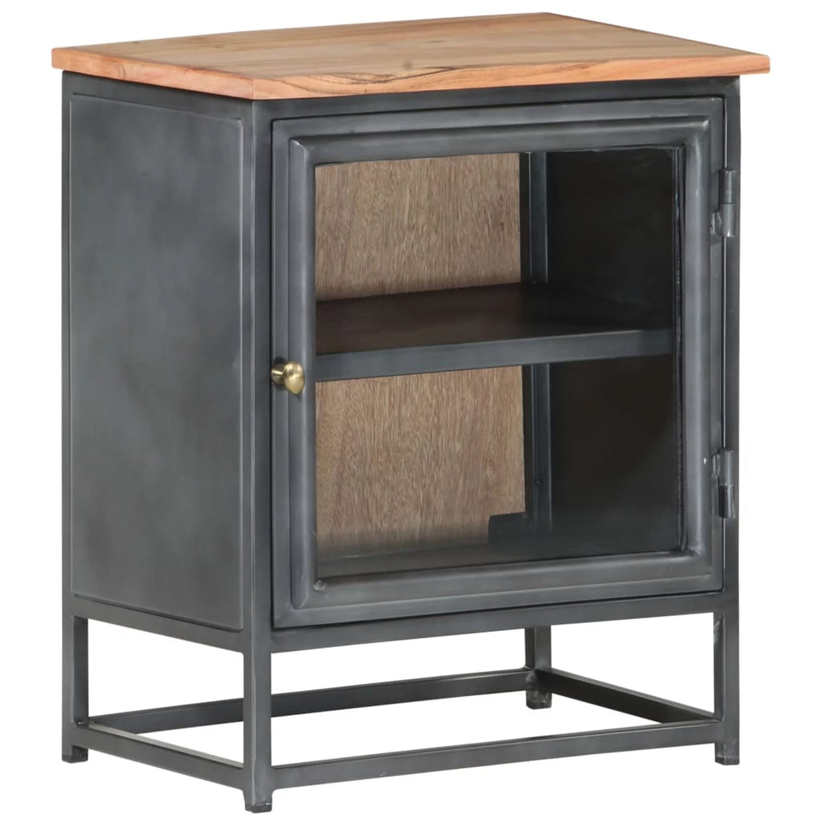 Gray Acacia Wood Bedside Cabinet with Glass Door P131