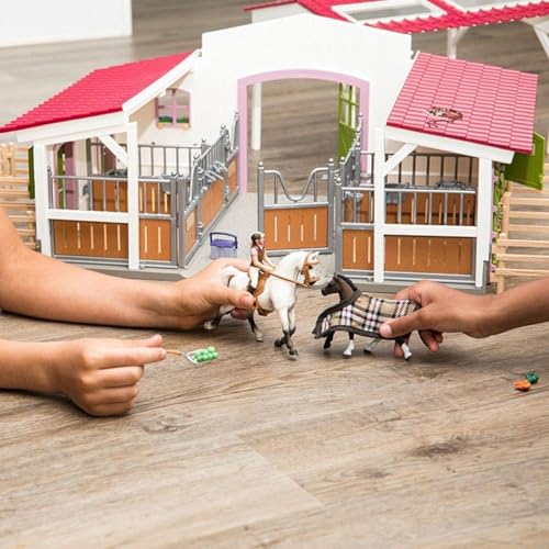 Horse Toy Playset with Rider, 2 Horses, Barn and Farm Figurine Accessories Y254