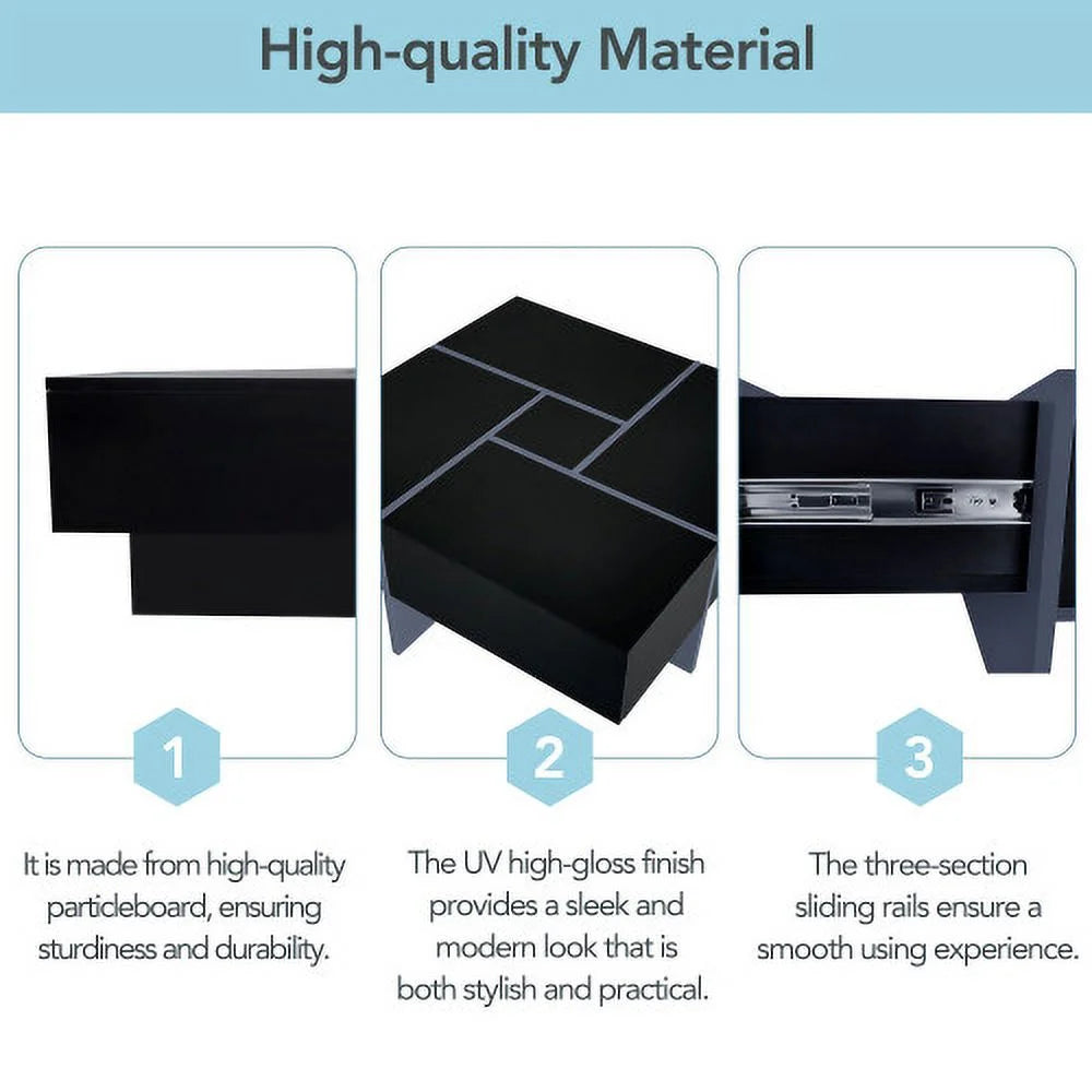 Square Coffee Table with Storage and Extendable Sliding Tabletop E64639