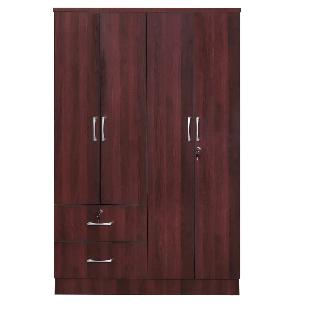 Wood 4 Doors 2 Drawers Armoire in Mahogany D6741