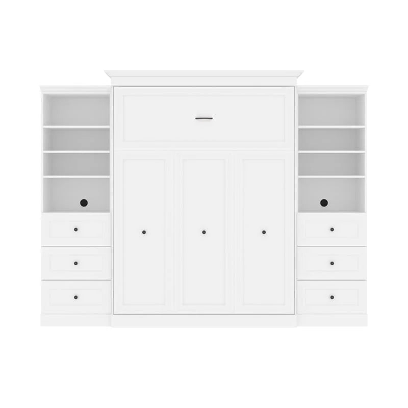 Queen Murphy Bed with 2 Organizers and Drawers in White U13082