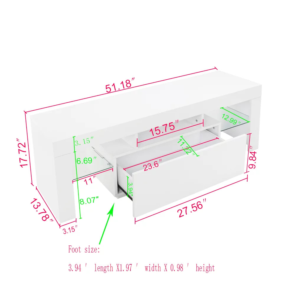 White High Gloss LED TV Stand with 2 Drawers W325