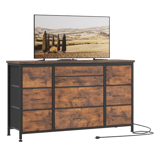 Black 10 Drawer Dresser with Power Outlet I707