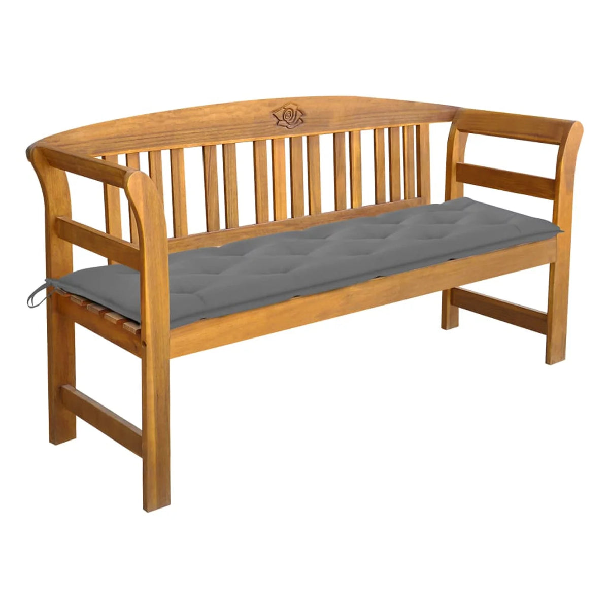 Acacia Wood Garden Bench with Gray Seat Cushion L672