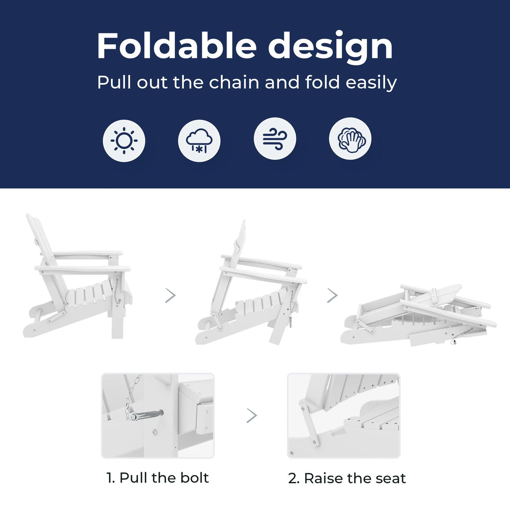 White HDPE Folding Adirondack Chair J3331