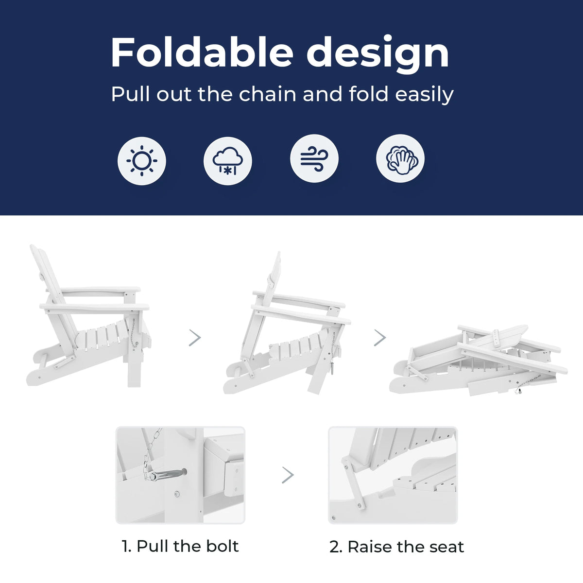 White HDPE Folding Adirondack Chair J3331