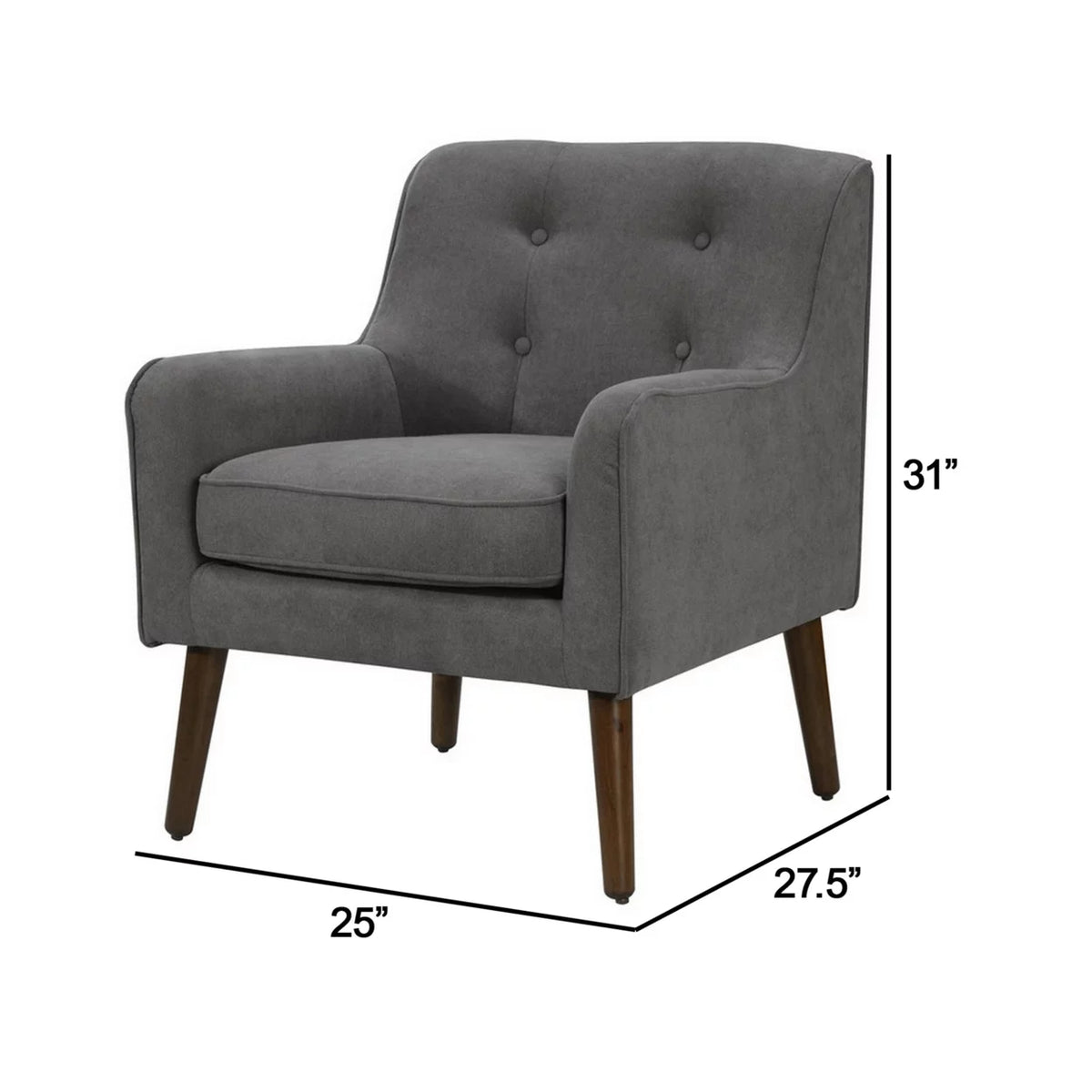 Gray Fabric Button Tufted Accent Chair with Wood Legs E300297