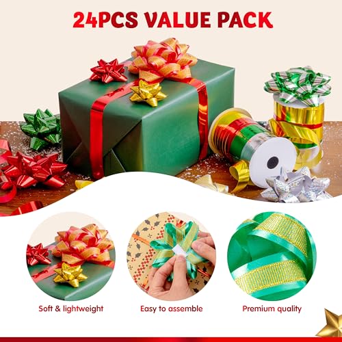 24 PCS Christmas Bows and Gift Ribbons C982