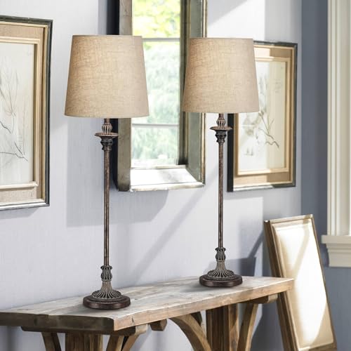 Set of 2 Weathered Brown Linen Fabric Table Lamps D3440