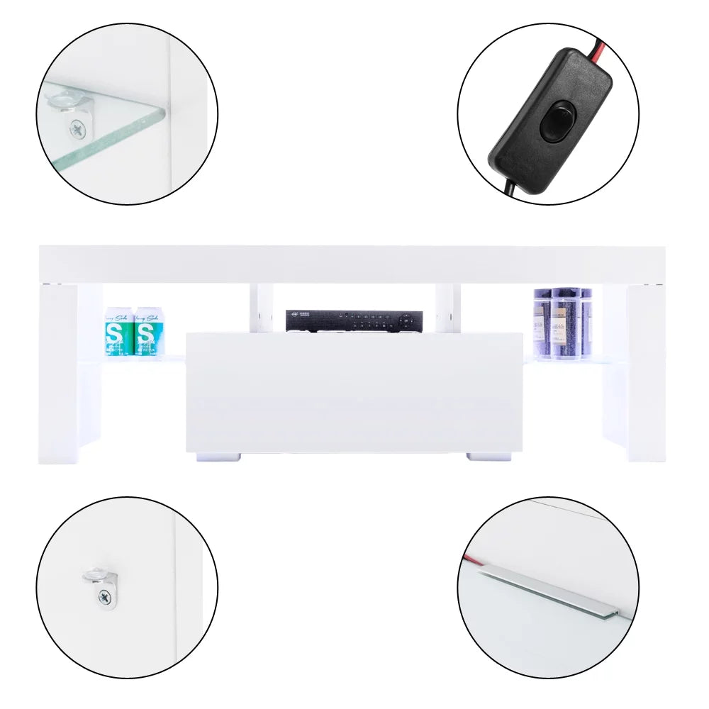 White High Gloss LED TV Stand with 2 Drawers W325