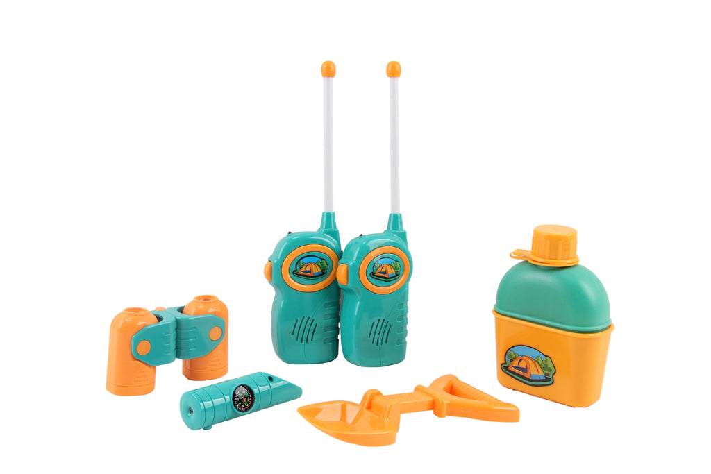 Kids Camping Tent Playset with 2 Walkie Talkies and Outdoor Toy Gear O178