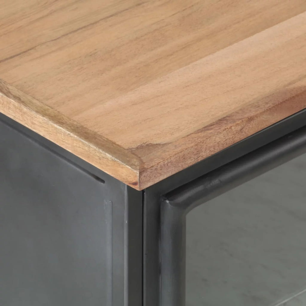 Gray Acacia Wood Bedside Cabinet with Glass Door P131