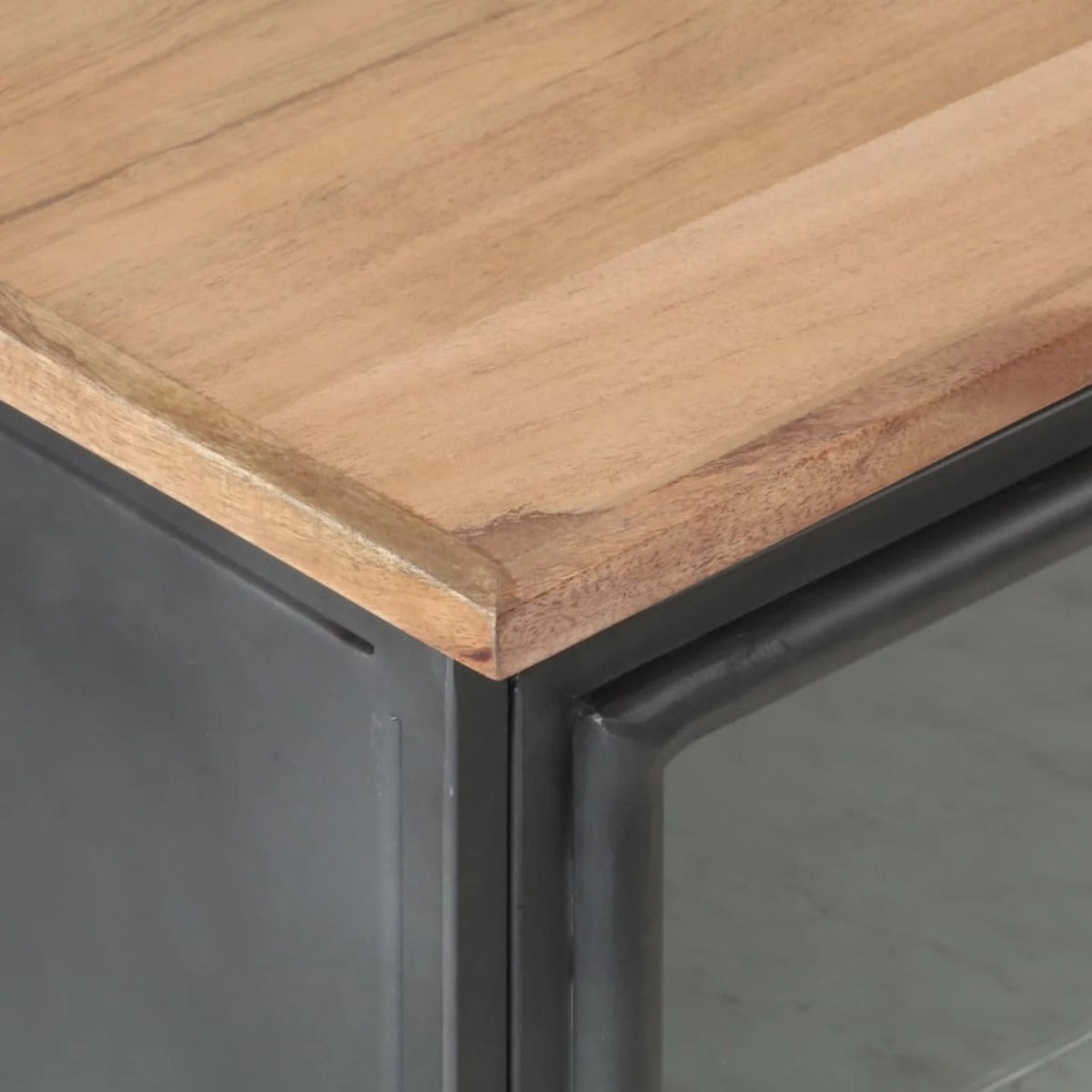 Gray Acacia Wood Bedside Cabinet with Glass Door P131