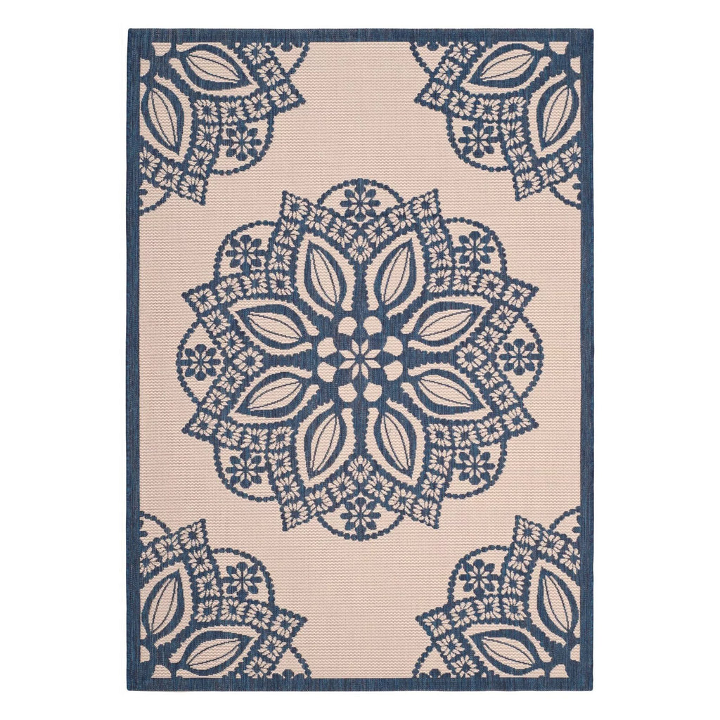 Beige Black Medallion Indoor Outdoor Area Rug D674