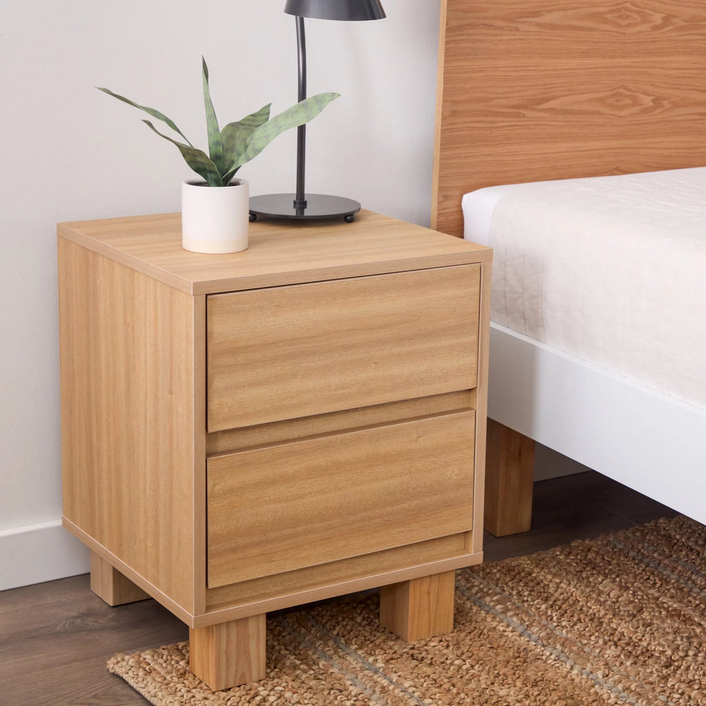 Modern Wood 2-Drawer Nightstand with Square Legs D16432