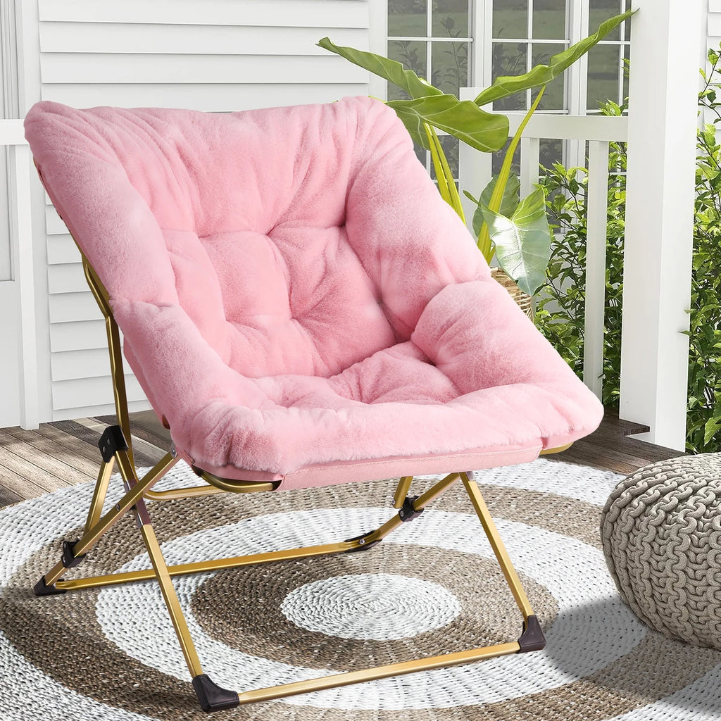 Pink Oversized Folding Faux Fur Saucer Chair U762147
