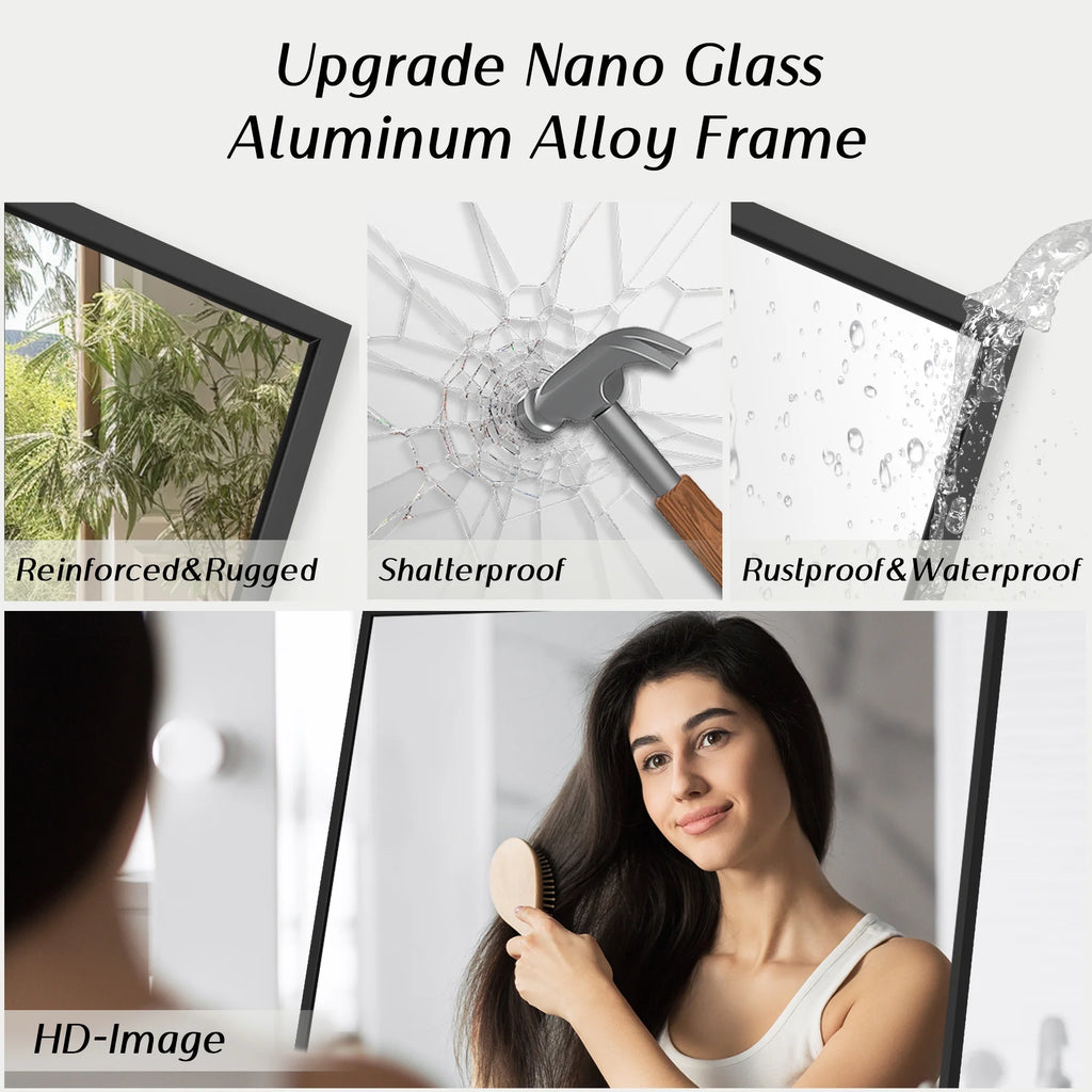 64"x21" Black Full Length Standing Mirror J175870