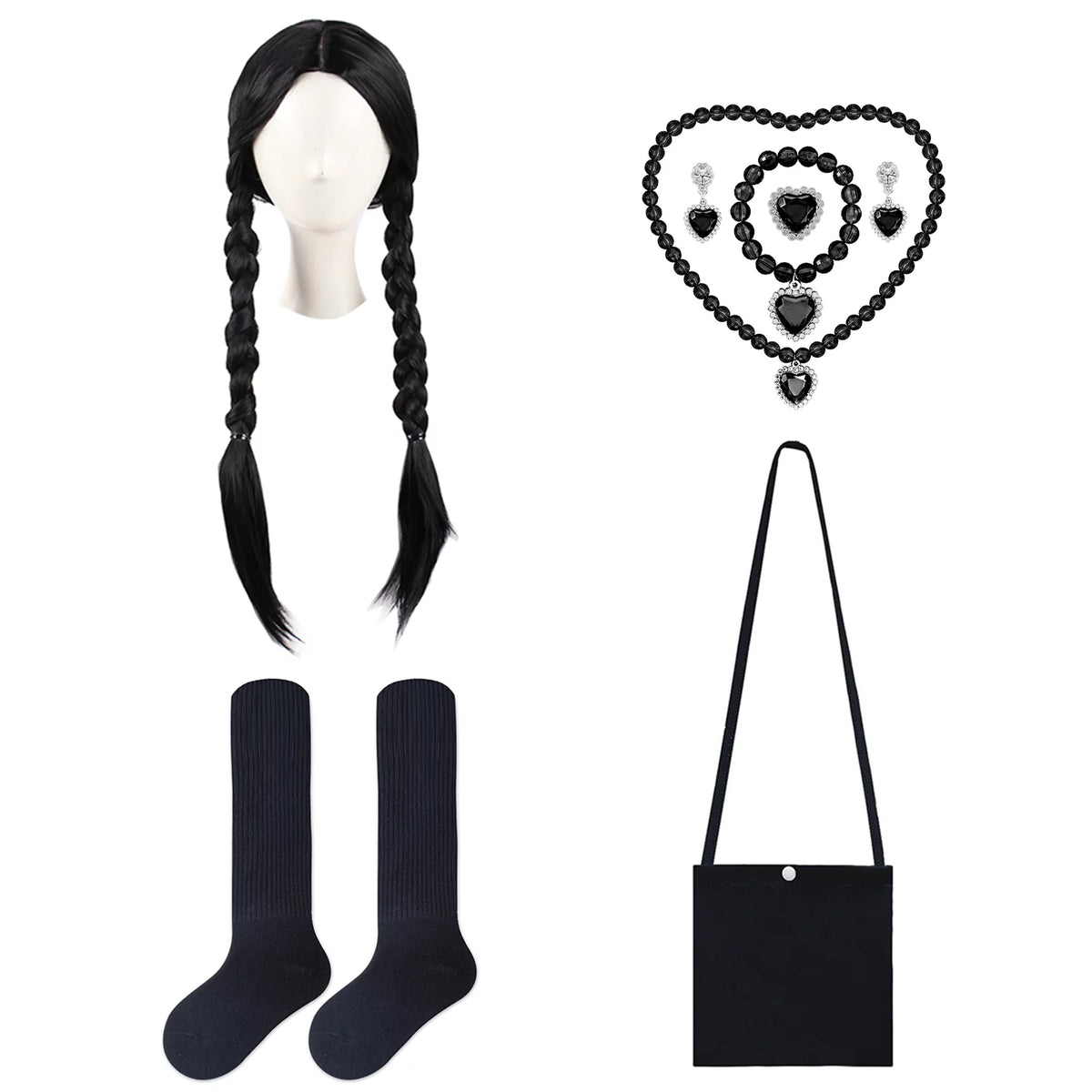Girls Black Costume with Wig J852