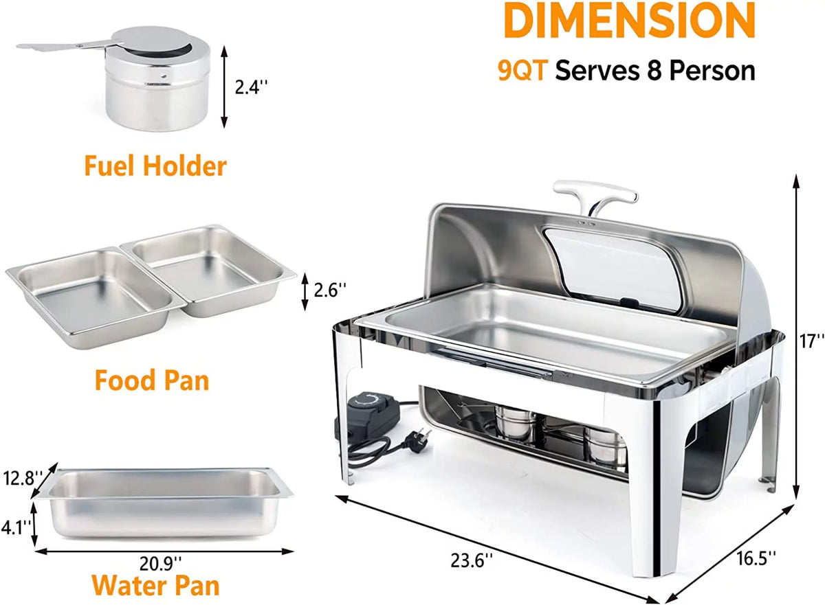 9 QT 3 Packs Stainless Steel Chafing Dish Buffet Set with Glass Lid B9006
