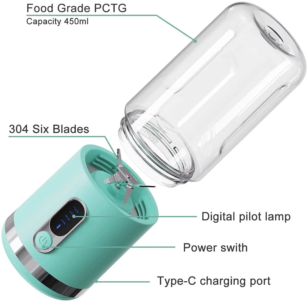 Portable Personal Size Blender with 6 3D Blades Blue U644511