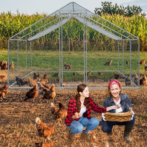 13×10 FT Metal Chicken Coop with Waterproof Cover X846077
