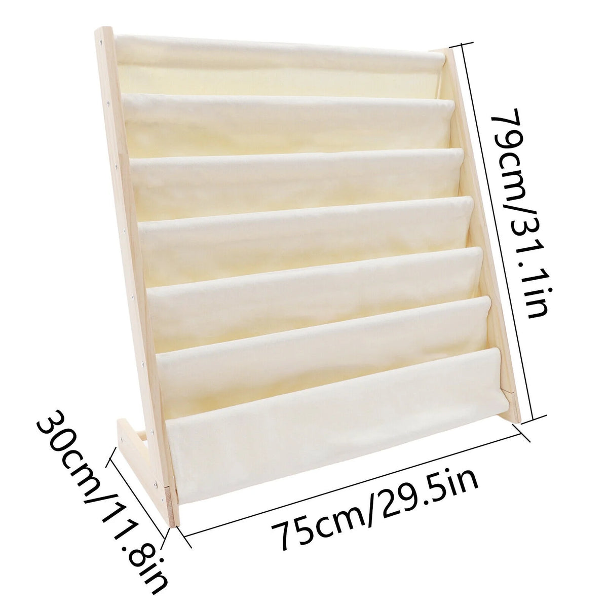 6 Tiers Wooden Kids Book Rack Storage Bookshelf with Canvas Shelves X7538