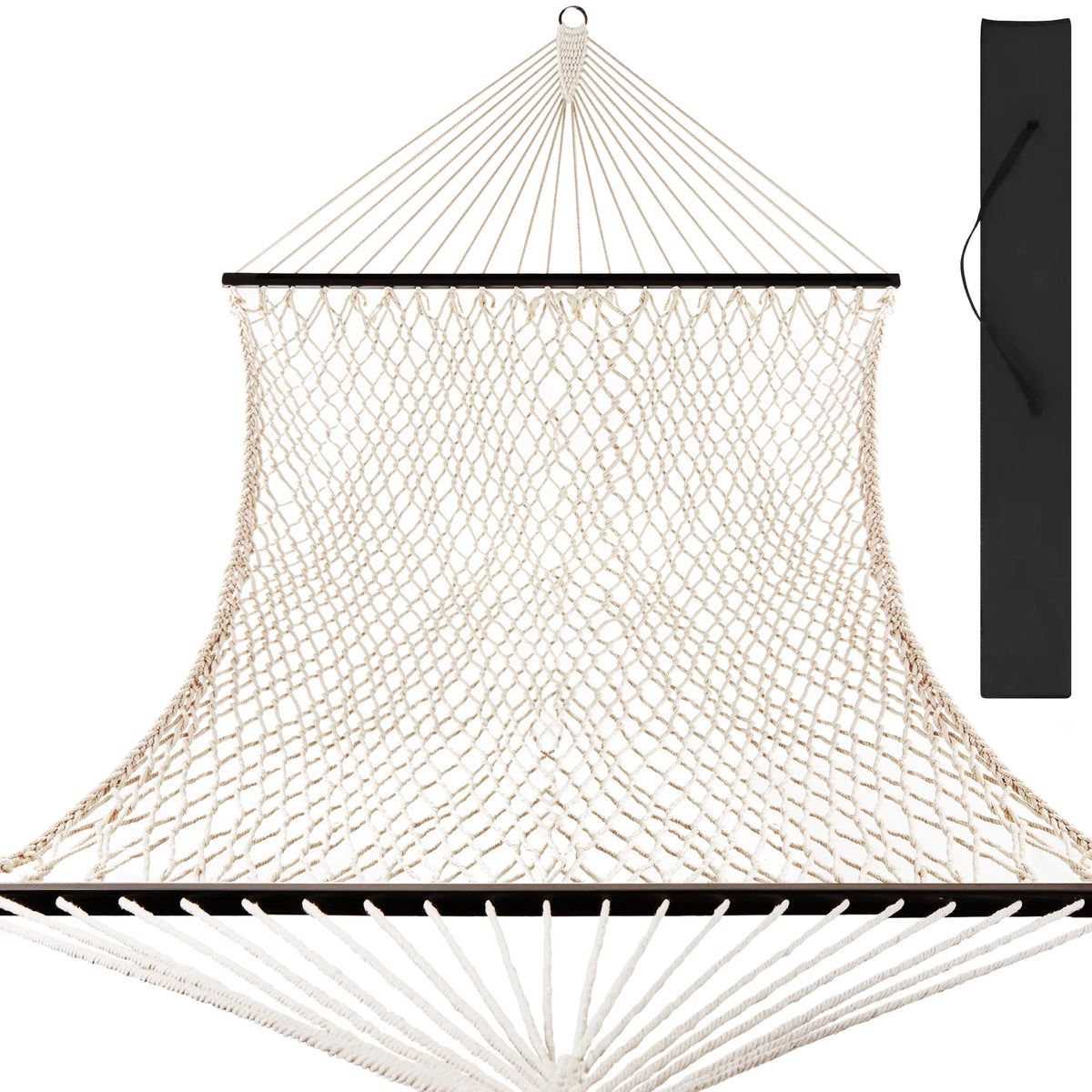 2-Person Woven Cotton Rope Double Hammock with Spreader Bars N2648