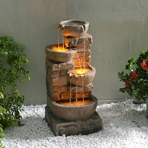LED Outdoor Water Fountain Stone Gray M914