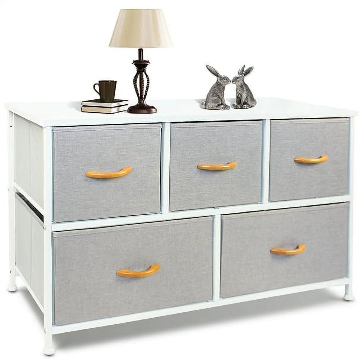 5 Drawer Fabric Dresser with Steel Frame and Wood Top R80133
